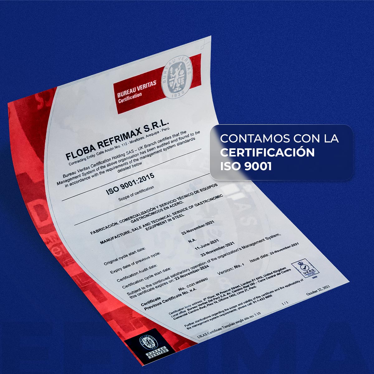 Certificado ISO 9001:2015 Refrimax - Bureau Veritas